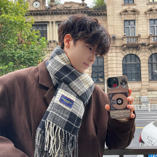 复古风格子围巾男士秋冬季加厚保暖百搭学生围脖送礼物2026新款潮