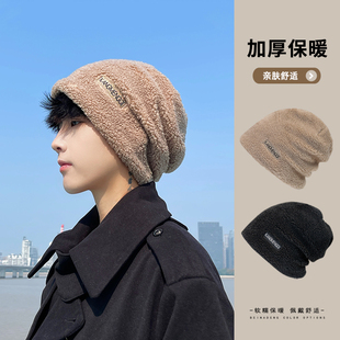 帽子男士冬季包头保暖针织帽子男款时尚潮牌显脸小冷帽护耳堆堆帽