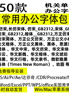 常用办公字体包宋体仿宋GB2312word wps 剪映苹果Mac win字库下载