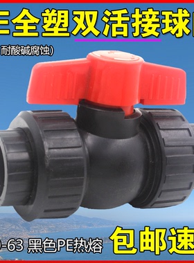 全塑pe双活接球阀 pe水管阀门开关 pe塑芯球阀 20 25 32 40 50 63