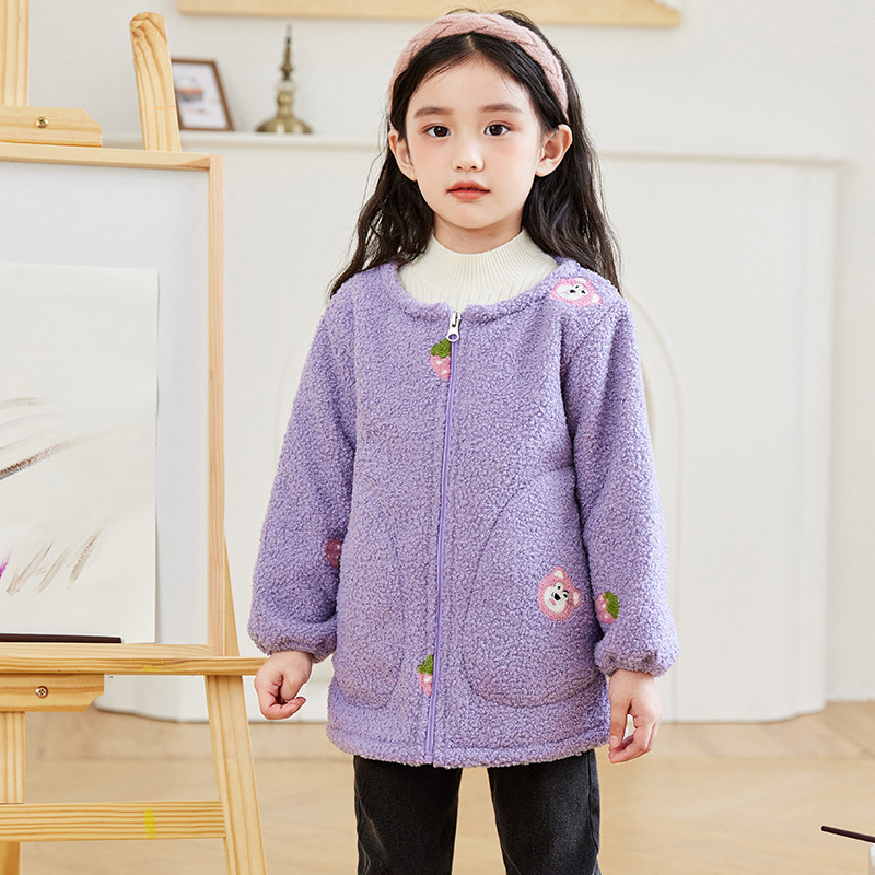 女童罩衣洋气秋冬季加厚绒儿童羽绒服防脏护衣小孩宝宝吃饭围衣兜