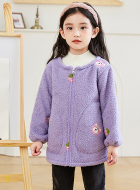 女童罩衣洋气秋冬季加厚绒儿童羽绒服防脏护衣小孩宝宝吃饭围衣兜