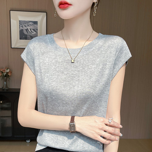 夏季天丝短袖圆领通勤显瘦T恤女
