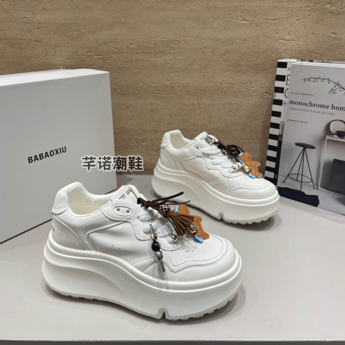 巴宝秀超轻厚底真皮小白鞋板鞋女2026春夏季新款休闲百搭增高单鞋