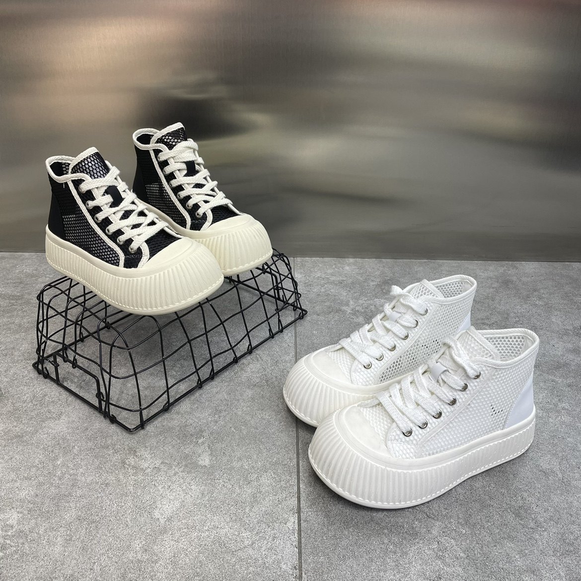 高帮透气单网娃娃头饼干鞋女2025夏季新款休闲百搭厚底学院风单鞋