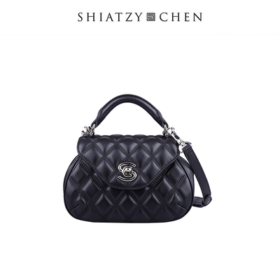 夏姿·陈菱格纹手提羊皮包