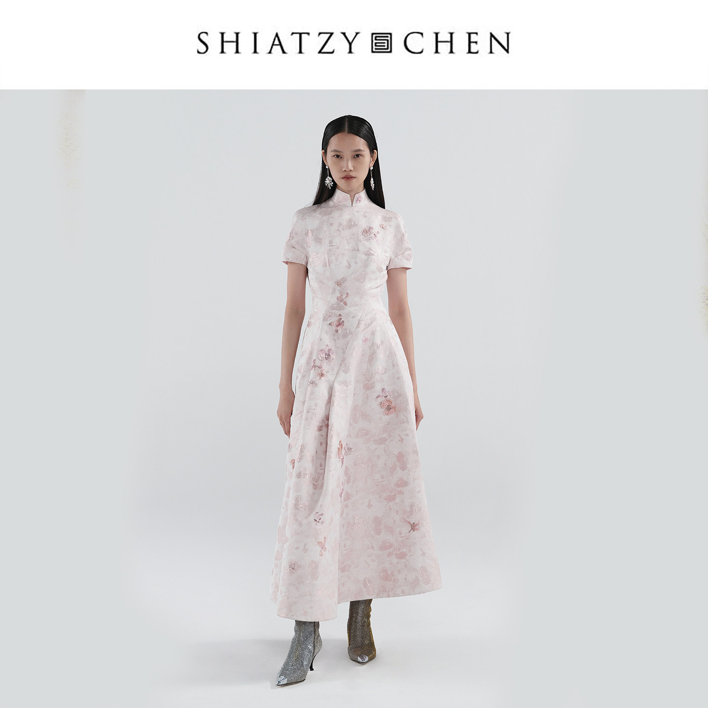 SHIATZY CHEN/夏姿·陈墨沫系列提花刺绣短袖连衣裙
