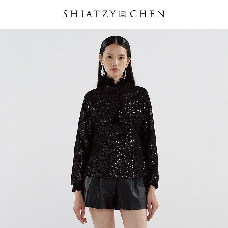 SHIATZY CHEN/夏姿·陈秋冬新品墨沫系列立领亮片网纱夹克641546
