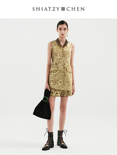 SHIATZY 夏姿·陈中国风荷绵系列金色烧花马甲635704 CHEN