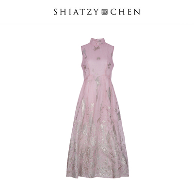 SHIATZY CHEN/夏姿·陈25春夏系列金属纱线提花无袖连衣裙