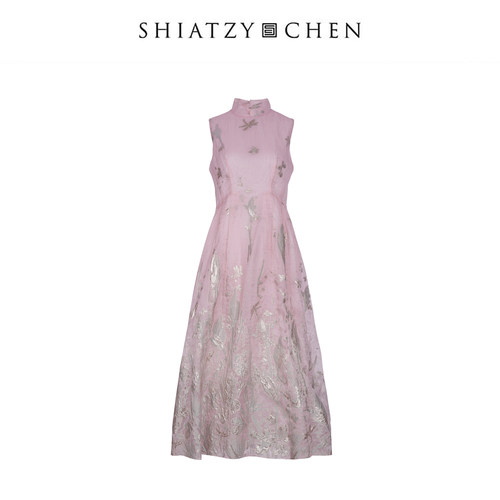 SHIATZY CHEN/夏姿·陈25春夏系列金属纱线提花无袖连衣裙