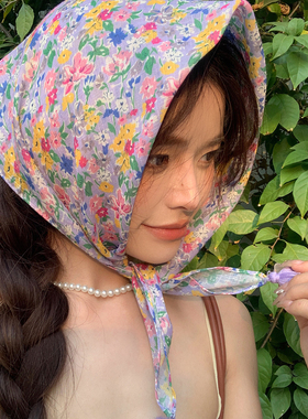 春夏秋碎花ins风女多功能丝巾