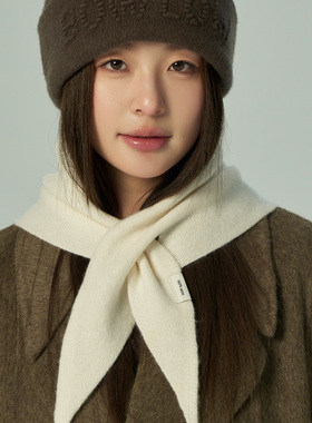 韩国100%羊毛纯色针织三角巾2025新款百搭多功能装饰小领巾头巾女
