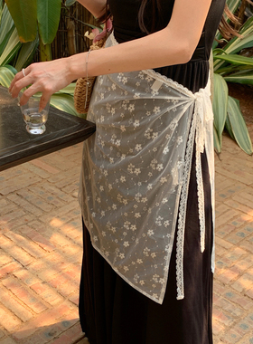 原创系带蕾丝叠搭屁帘女韩系围裙春夏新款半身裙复古罩裙潮流百搭