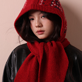 费尔岛风巴拉克拉法帽秋冬时髦叠穿外搭针织帽子围巾一体保暖围脖