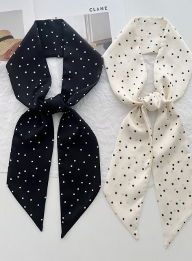 新款细窄波点丝巾小长条发带绑包女春夏薄款搭配西装衬衫洋气领巾