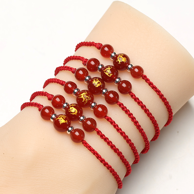 手工真安顺红玛瑙本命年脚链男女