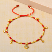 情人节黄金四叶草铃铛脚链女镀999足金红绳脚饰金珠葫芦七夕礼物