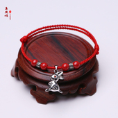 真安顺情侣银饰生肖属兔本命年手脚链女帝王朱砂红色手工银小兔子