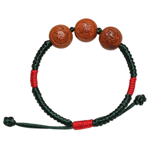 真安顺桃核属猴鼠龙三合手链龙本命年红绳金刚结手链男女平安红绳