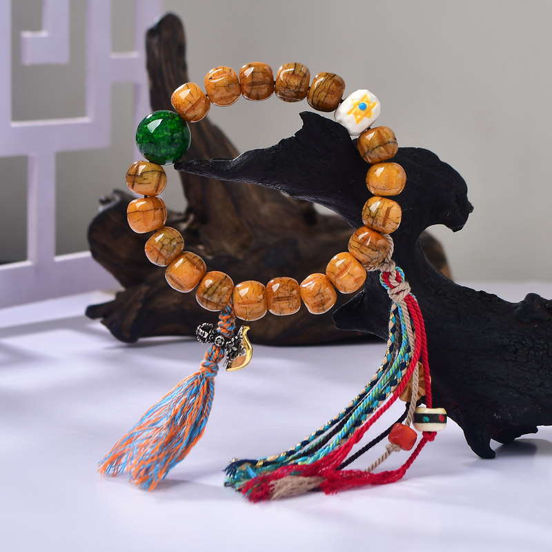 天然牛骨手串手工雕刻佛珠藏式老料牦牛骨头佛珠女男款手链档位珠