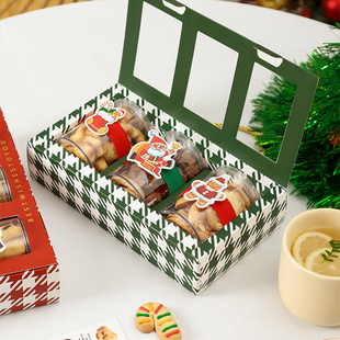 圣诞曲奇饼干包装 盒烘焙雪花酥牛轧糖干果奶枣手提礼盒透明饼干罐
