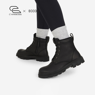 ECCO/爱步女鞋冬季加绒短筒靴英伦风马丁靴户外工装靴 革新214723