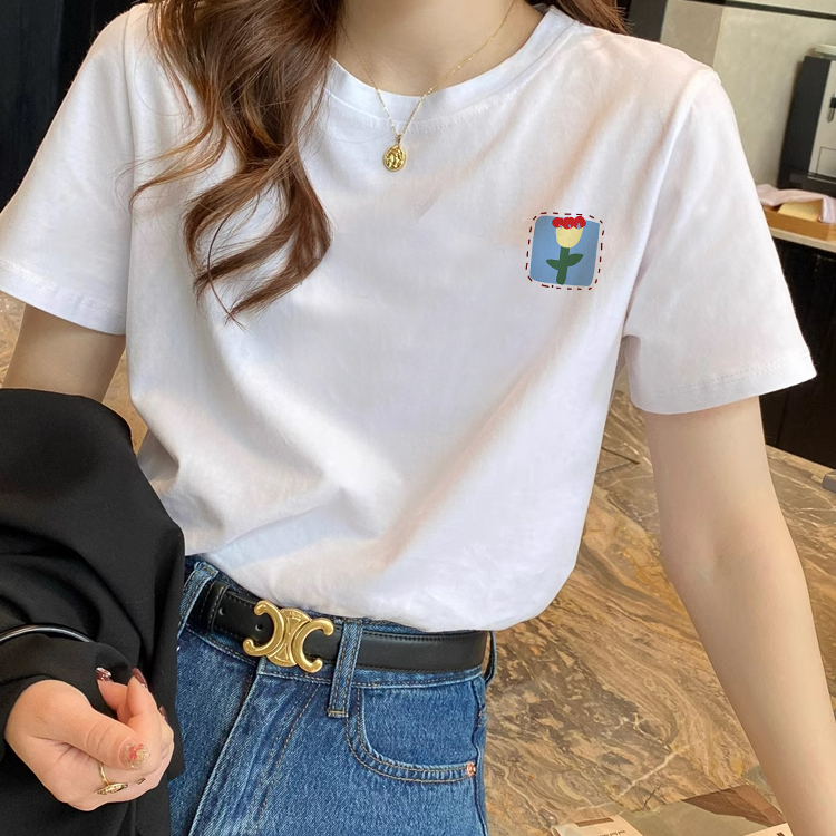 夏季花朵印花宽松半袖设计感上衣
