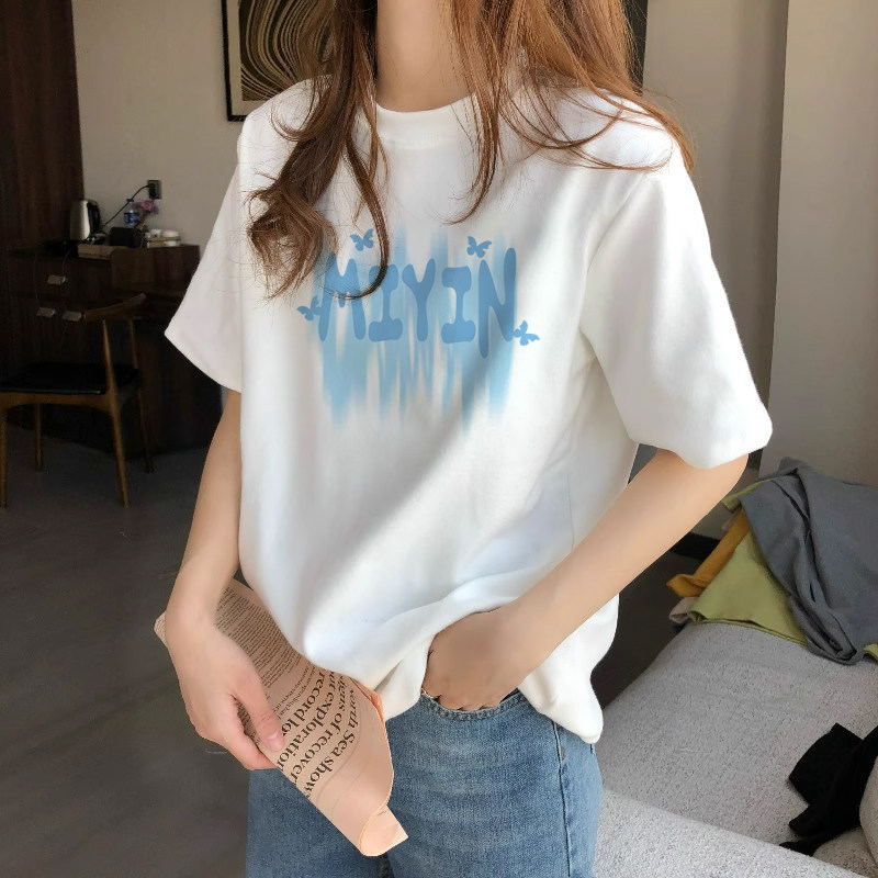100%纯棉橙色甜美减龄字母短袖T恤女夏季新款宽松百搭上衣潮