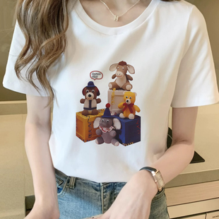上衣 美式 字母印花100%纯棉圆领T恤女潮流夏季 新款 宽松中性风短袖
