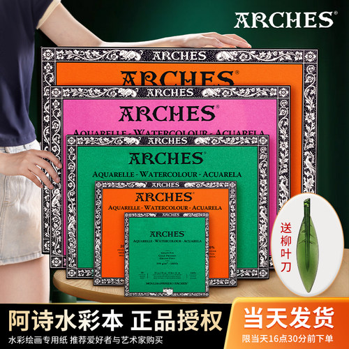 法国阿诗全棉水彩本4k8k16开300g全开对开水彩纸640g粗纹中粗细纹