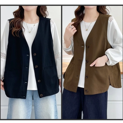 大码胖mm百搭休闲老钱风减龄马甲女春季新款时尚显瘦无袖外套2601