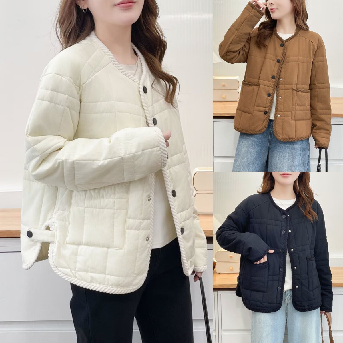 小香风重工刺绣显瘦百搭棉服女
