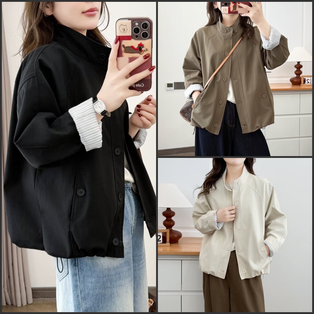 100-200斤大码百搭休闲风立领外套女春季新款宽松遮肉棒球服上衣