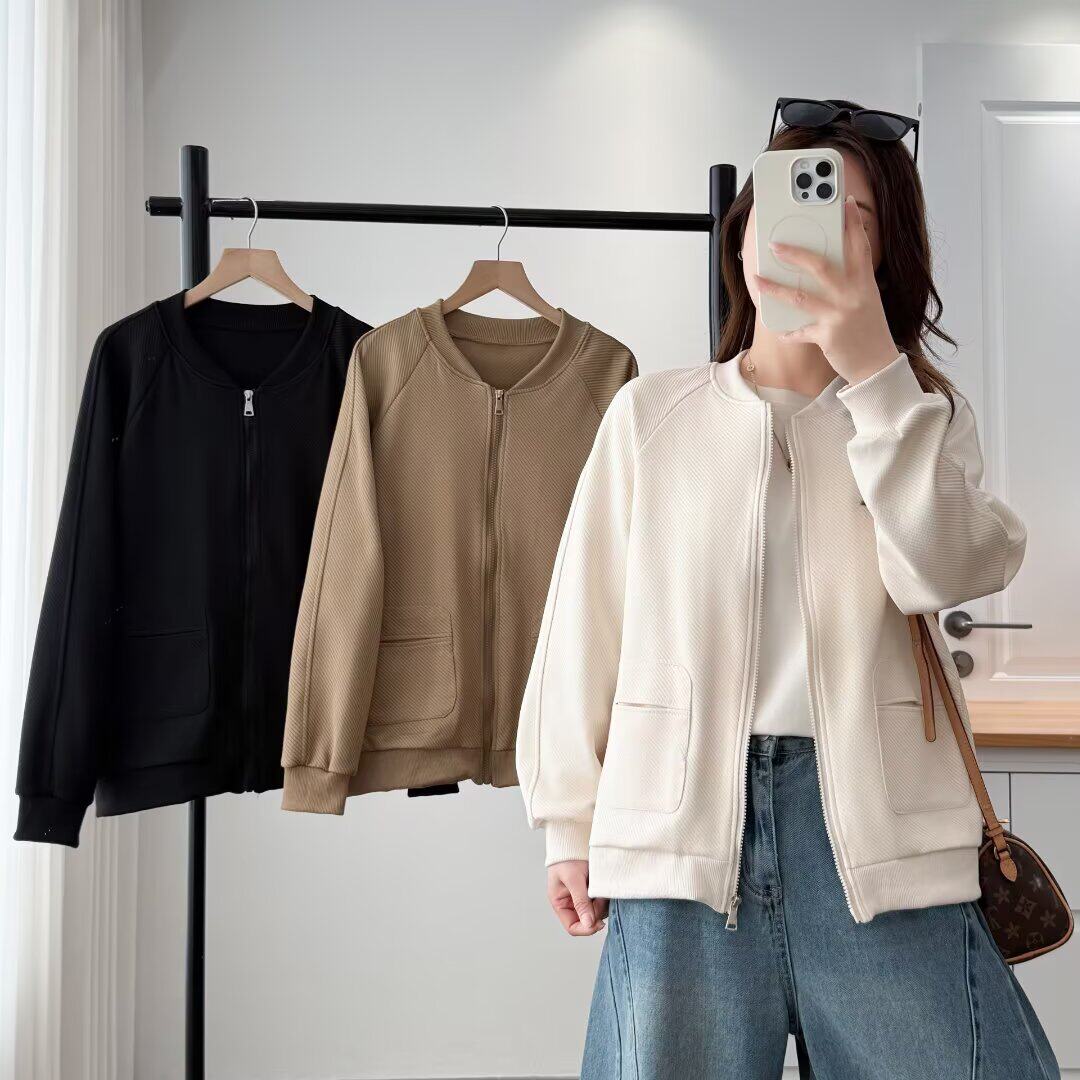 大码胖mm韩版纯色简约宽松显瘦棒球服女春季新款休闲百搭外套781