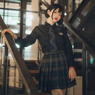 日系学院风 黑色原创正统角襟基础款 彩虹研究所JK制服衬衫 刺绣长袖