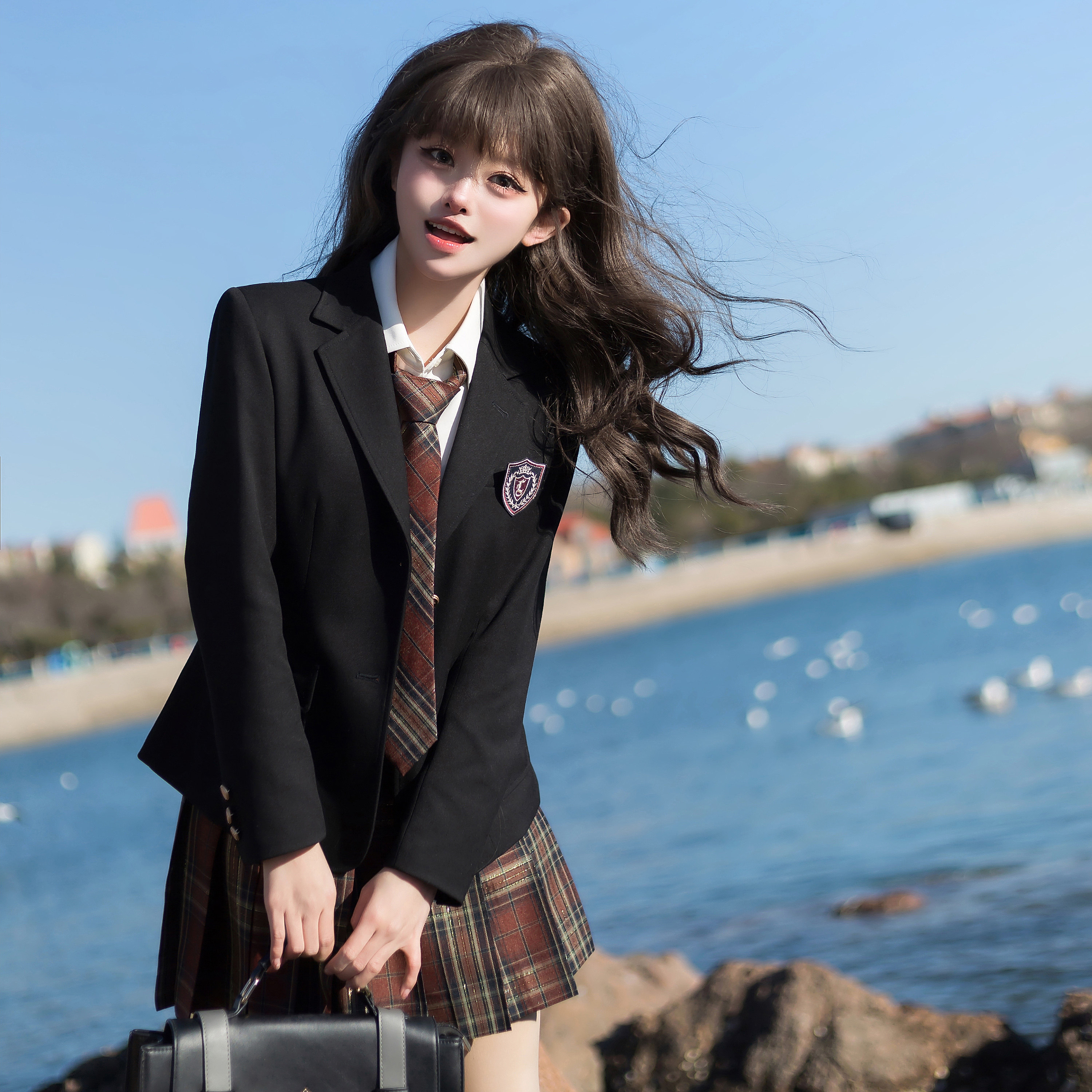 彩虹研究所jk西装外套女原创秋冬学院风校供修身收腰黑色西服套装