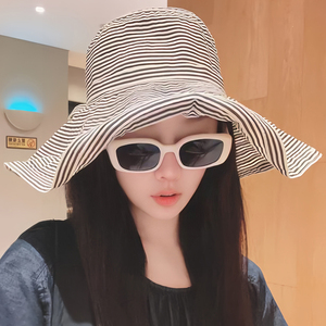 加大帽檐可折叠渔夫帽子女夏季出游防紫外线遮阳帽时尚百搭防晒帽
