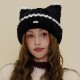 日系甜美可爱猫耳朵毛绒帽子女秋冬季 百搭保暖护耳显脸小针织帽潮