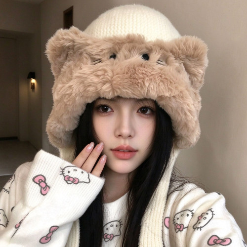 冬季加厚保暖猫耳毛绒雷锋帽女