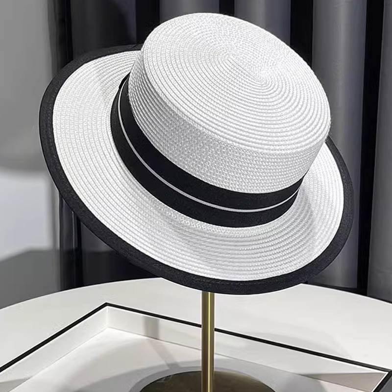 法式优雅遮阳帽子女款2025新款夏季防晒草帽百搭显脸小平顶礼帽潮