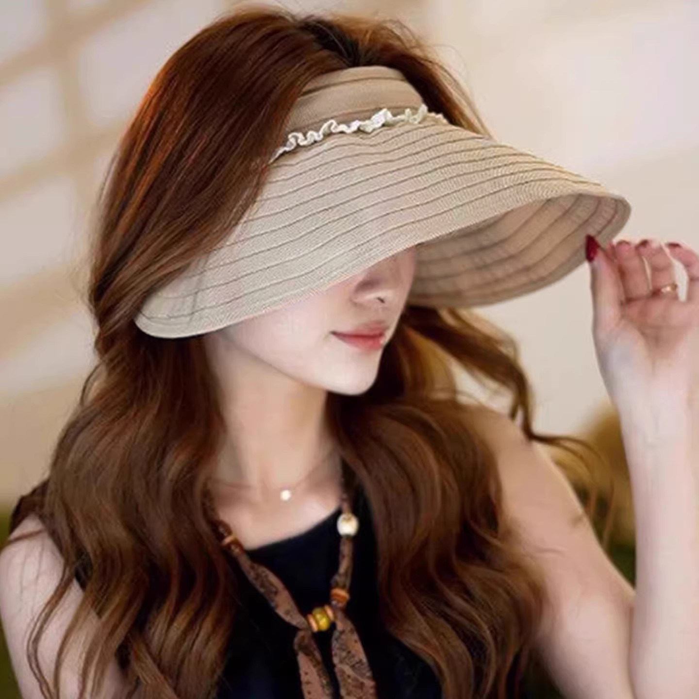 夏季女款防晒可折叠空顶遮阳帽图片