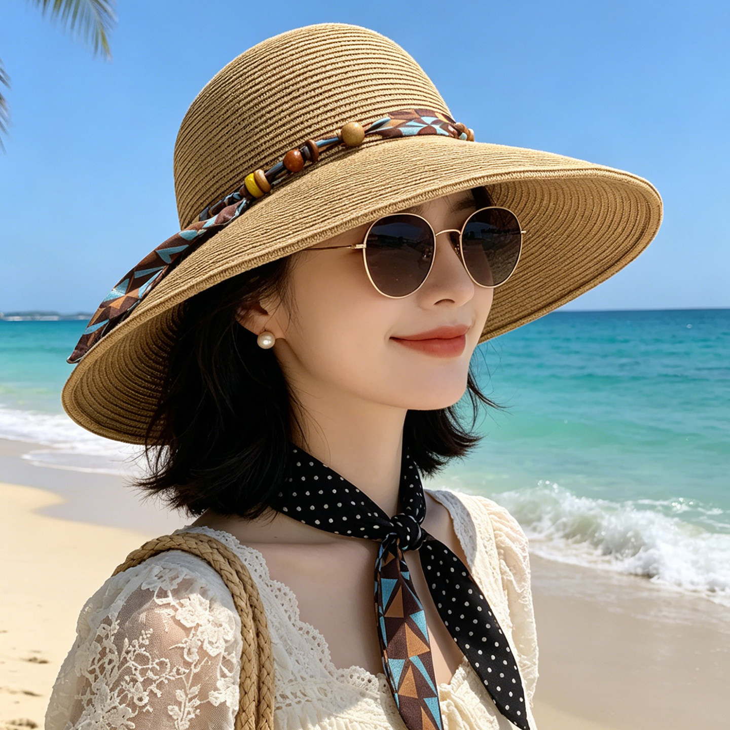 旅游拍照草编大檐帽子女款沙滩海边度假风遮阳帽防晒帽太阳帽草帽