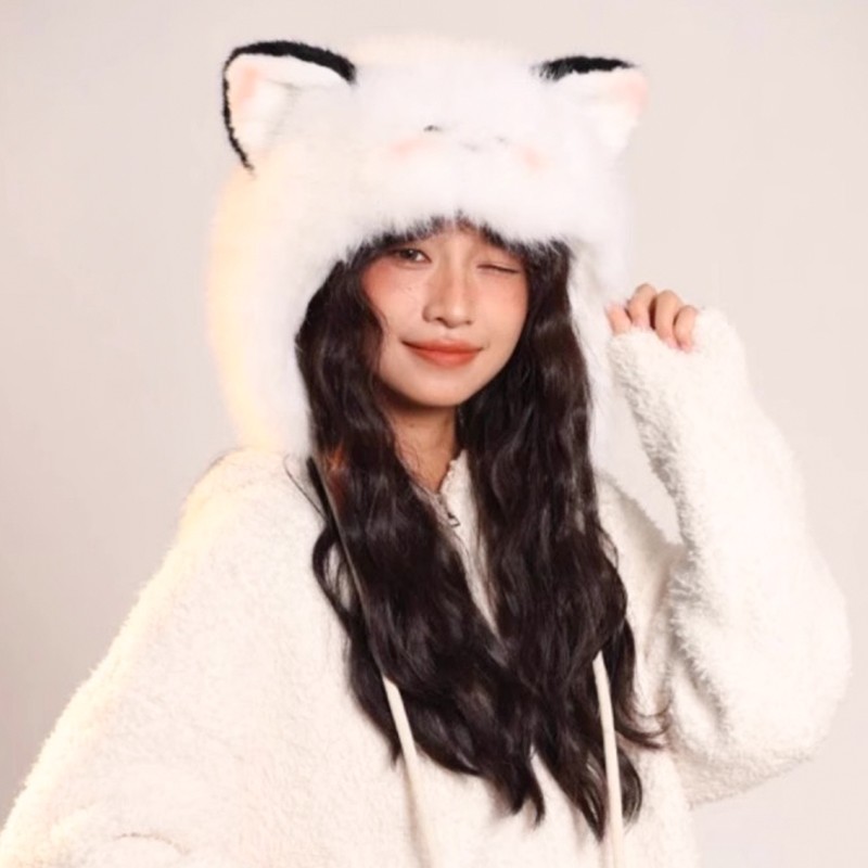 可爱毛绒小狗雷锋帽子女秋冬季加厚户外防寒保暖甜美可爱包头帽潮