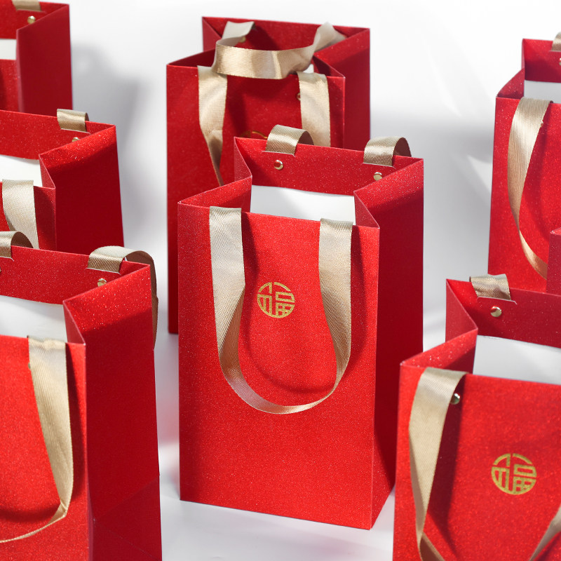 高级福字加厚礼品袋新年喜庆伴手礼袋高档红色回礼手提袋包装纸袋