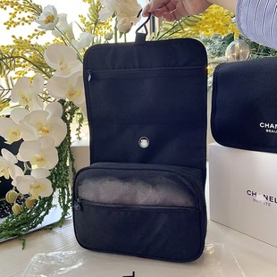 大容量化妆包干湿分离卷帘式收纳包多分格便携黑色挂钩洗漱包