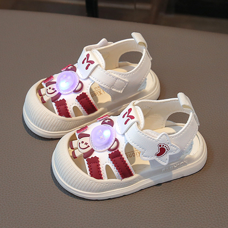 亮灯宝宝凉鞋男宝1-3岁2夏季包头防滑小童鞋子儿童学步鞋软底女童