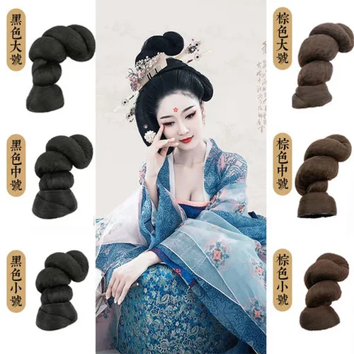 纯COS发髻襦裙汉服发包立式灵蛇发丝假发古风影楼古装唐朝真发