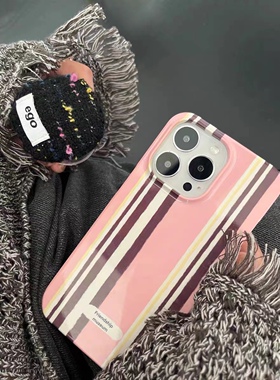 韩风条纹菲林壳适用苹果14plus/iphone13promax/12/11/8p保护套全包手机壳xr半包磨砂华为p60/mate50