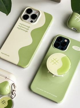 无印风ins菲林波浪绿色春天手机壳适用iPhone15promax硬壳光面13mini半包磨砂14plus华为mate60